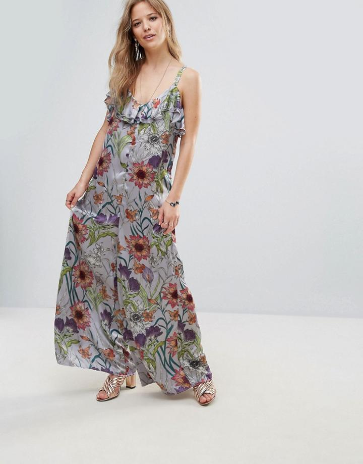 Vero Moda Ruffle Detail Printed Jumpsuit - Purple