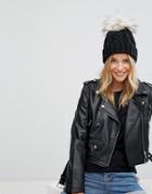 New Look Cable Knit Pom Bobble Hat - Black