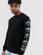 Asos Design Sweatshirt With Toy Story Aliens Arm Print - Black