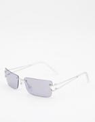 Asos Design Rimless 90s Square Sunglasses With Diamante Side Cut Out Detail In Silver