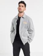 Asos Day Social Denim Harrington Jacket In White Pinstripe