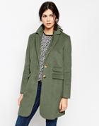 Asos Coat With Curved Collar And Seam Detail - Khaki