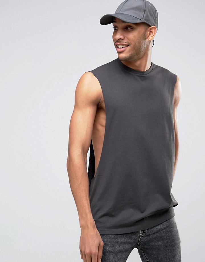 Asos Oversized Sleeveless T-shirt With Extreme Dropped Armhole In Wash