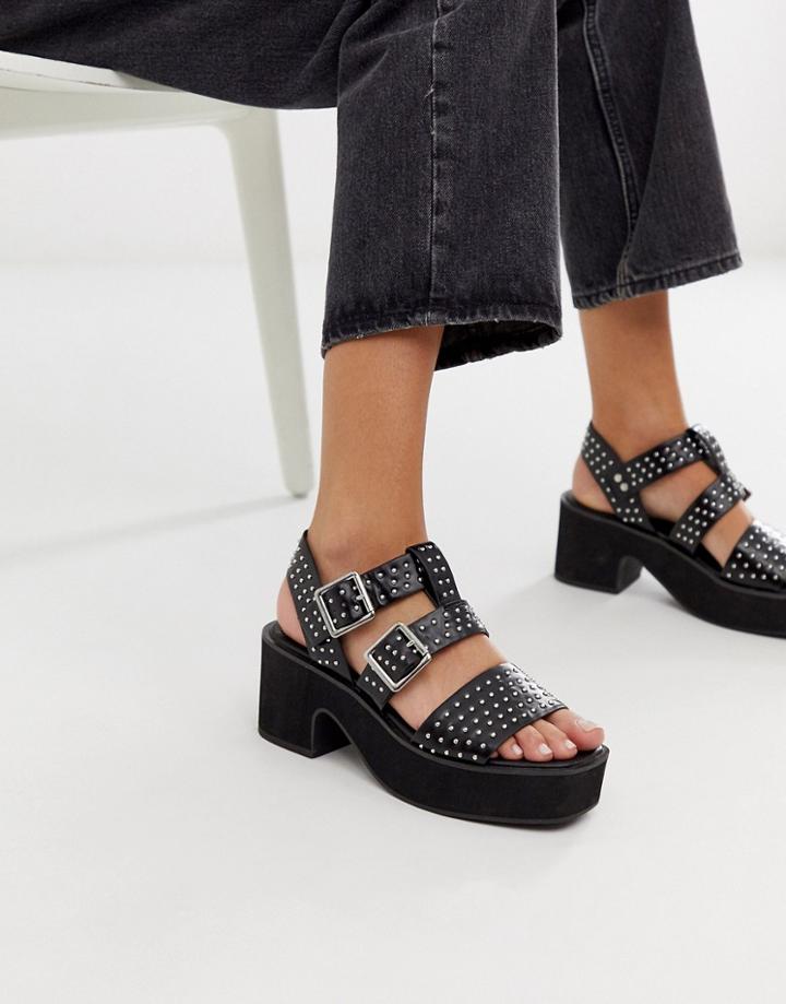 Asos Design Helper Chunky Studded Mid-heeled Sandals In Black - Black
