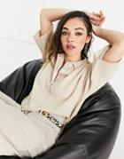 Object Short Sleeve Cardigan In Beige-neutral