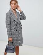 New Look Double Breasted Coat In Check - Black