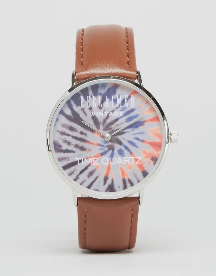 Reclaimed Vintage Tie-dye Leather Watch In Brown - Brown