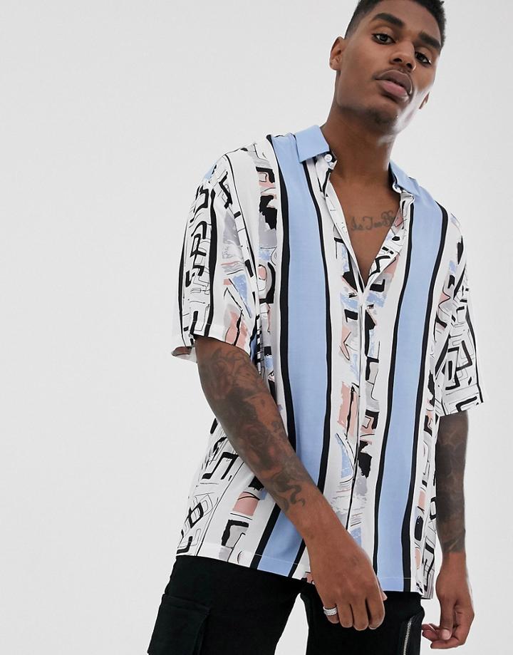 Asos Design Oversized Shirt In Geo-tribal Print - White