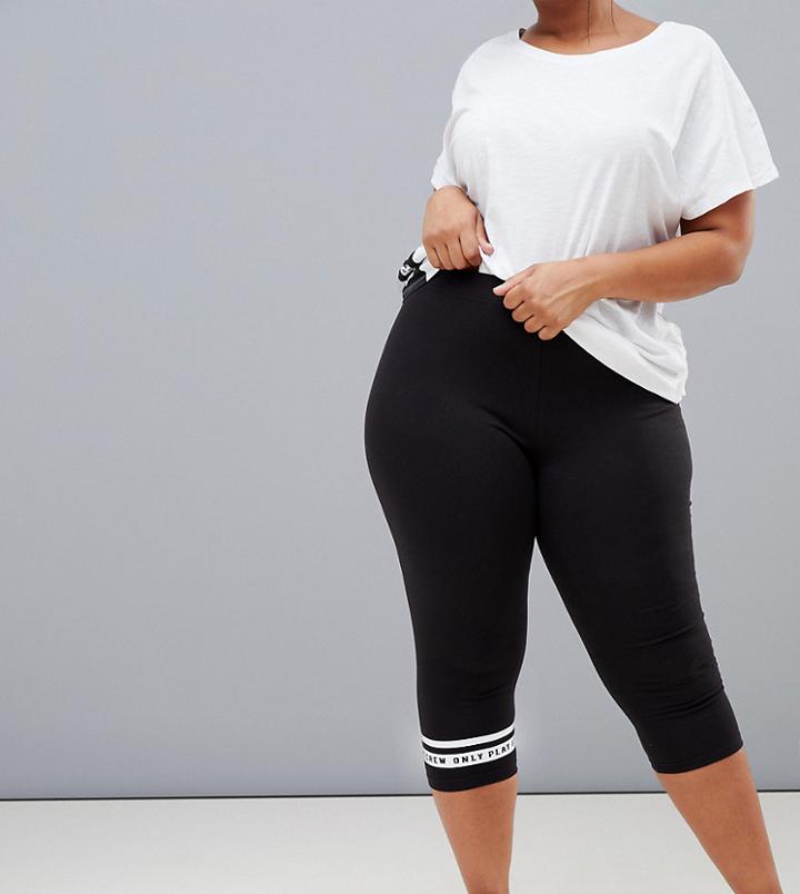 Only Play Plus Varsity Jersey Crop Leggings - Black