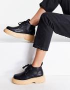 Truffle Collection Chunky Short Lace Up Boots In Black With Contrast Sole