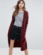 Ichi Longline Cardigan With Front Pockets - Red