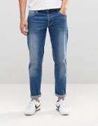 Asos Stretch Slim Jeans In Bright Blue Vintage Wash - Mid Blue