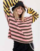 The Ragged Priest Oversized T-shirt In Multi Stripe - Pink