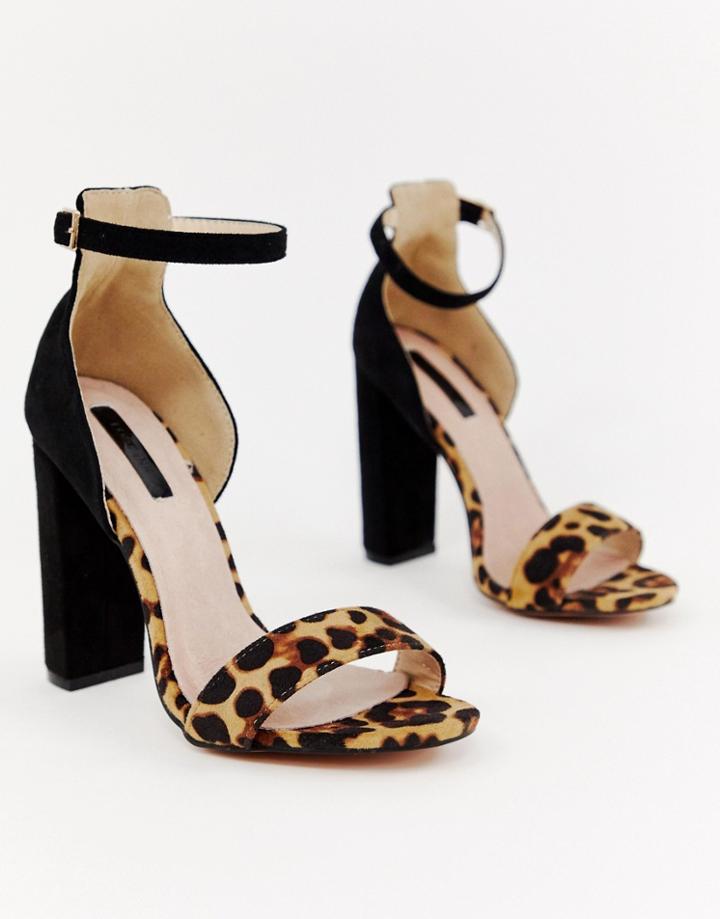 Lost Ink Leopard Mix Block Heeled Sandals - Multi