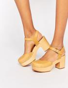 Swedish Hasbeens Tan Leather Krillan Clog Heeled Shoes - Natural