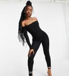Missy Empire Exclusive Spaghetti Cross Strap Bardot Jumpsuit In Black