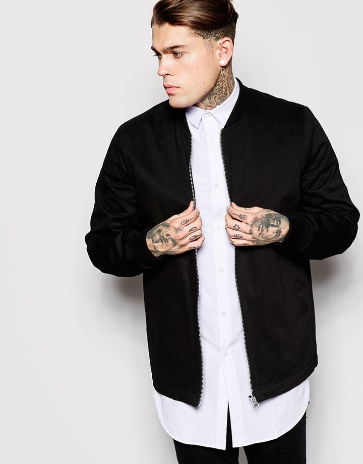 Asos Longline Bomber Jacket In Black - Black