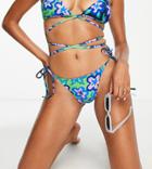 Collusion Spliced Floral Print Tie Side Bikini Pant In Multi - Multi