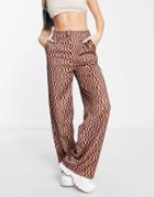 Missguided Wide Leg Pants In Brown Checkerboard - Part Of A Set