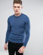 Armani Jeans Crew Knit Sweater Logo Regular Fit In Blue - Blue