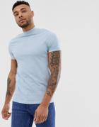 Asos Design Organic Jersey Turtleneck In Blue