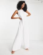 Asos Design Sleeveless Minimal Maxi Jumpsuit In Ivory-white
