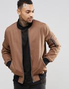 Asos Bomber Jacket With Ma1 Pocket In Light Brown - Light Brown