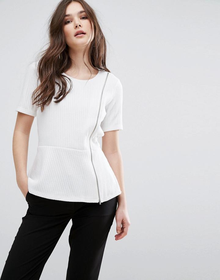 Vila Short Sleeve Peplum Top - White