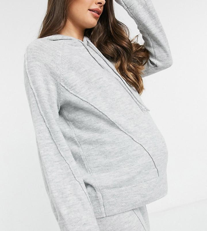 Asos Design Maternity Oversized Knitted Hoodie In Gray Heather - Part Of A Set-neutral