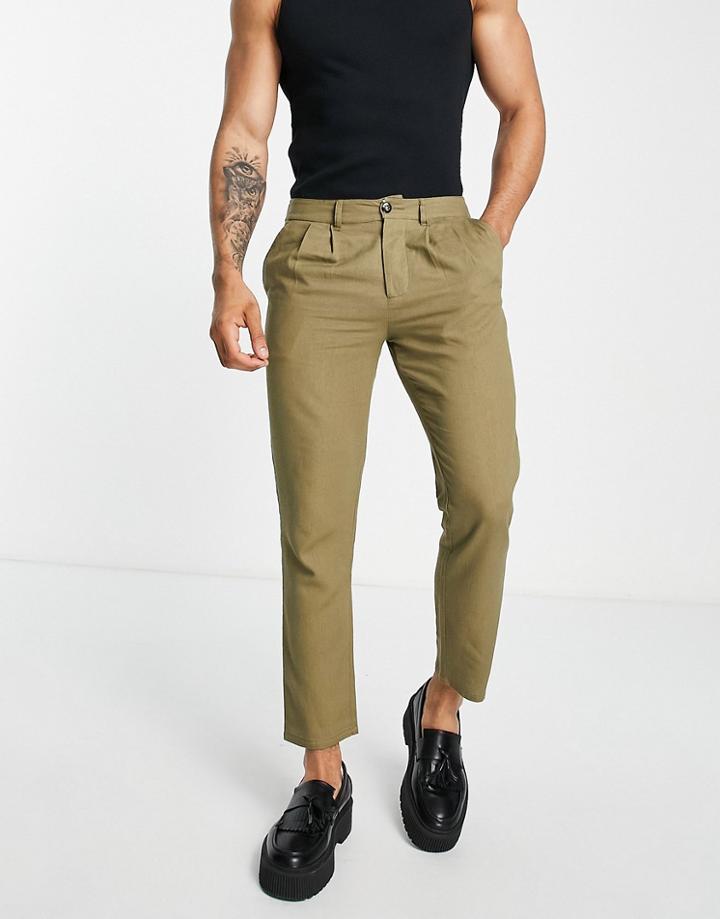 Asos Design Linen Pants In Cigarette Fit In Brown