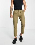 Asos Design Linen Pants In Cigarette Fit In Brown