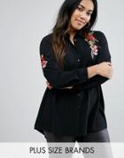 New Look Plus Embroidered Floral Shirt - Black