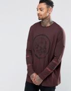 Asos Extreme Oversized Long Sleeve T-shirt With Skull Print - Red