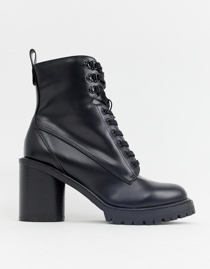 Faith Barc Heeled Hiker Boots In Black - Black