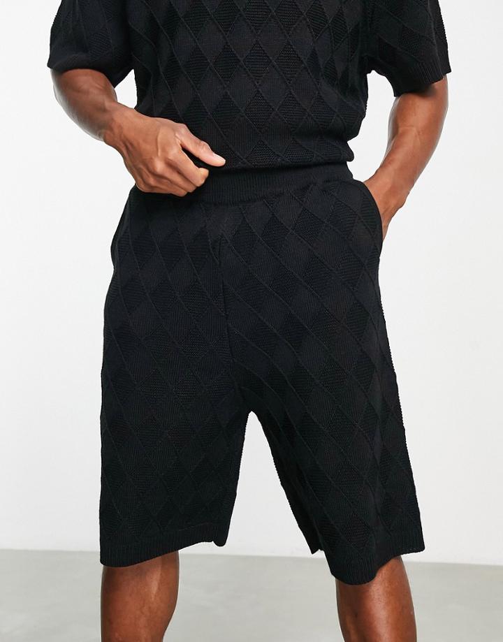 Topman Jacquard Knit Shorts In Black - Part Of A Set-navy