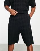 Topman Jacquard Knit Shorts In Black - Part Of A Set-navy