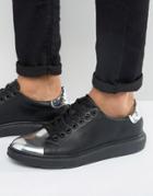 Asos Sneakers In Black With Silver Metallic Toe Cap - Black