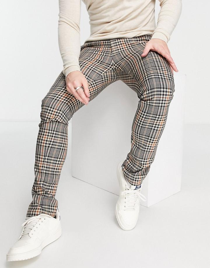 Topman Skinny Bright Pupstooth Check Pants In Brown