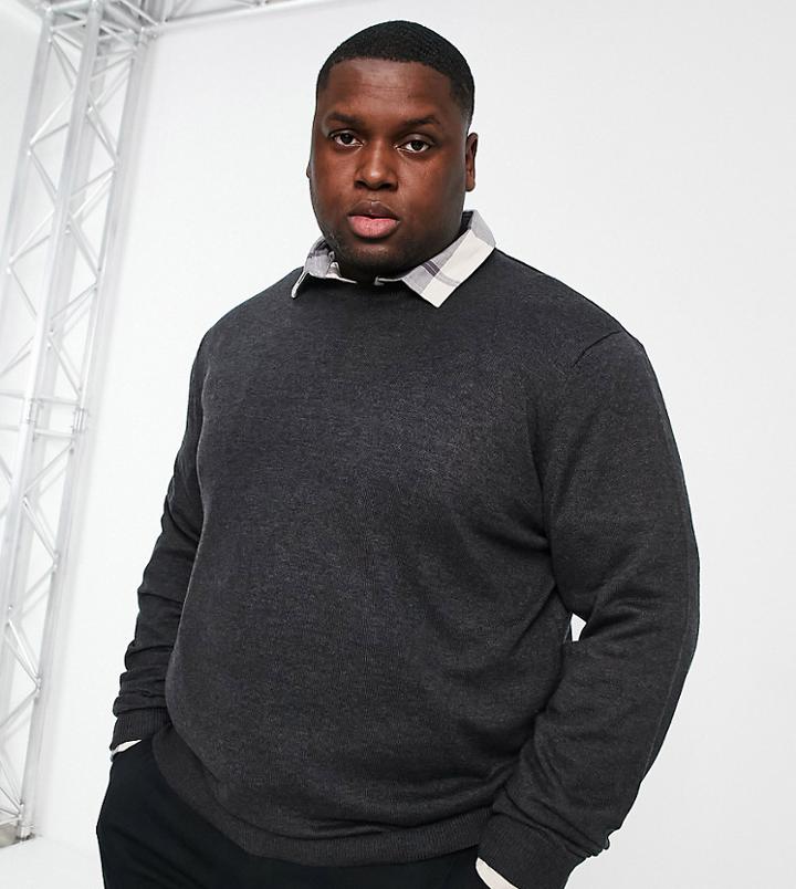 Threadbare Plus Cotton Crew Neck Sweater In Charcoal Heather-gray