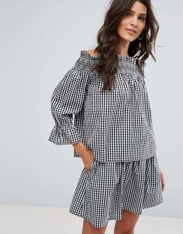 Vero Moda Gingham Off The Shoulder Top - Multi