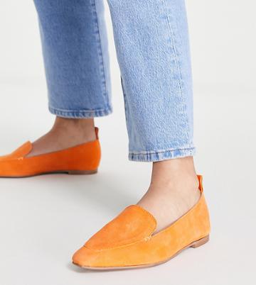 Asos Design Wide Fit Miley Suede Loafers In Orange