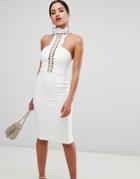 Rare High Neck Crochet Detail Pencil Dress - White