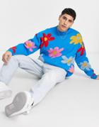 Asos Design Knitted Sweater With Splat Floral Pattern-multi