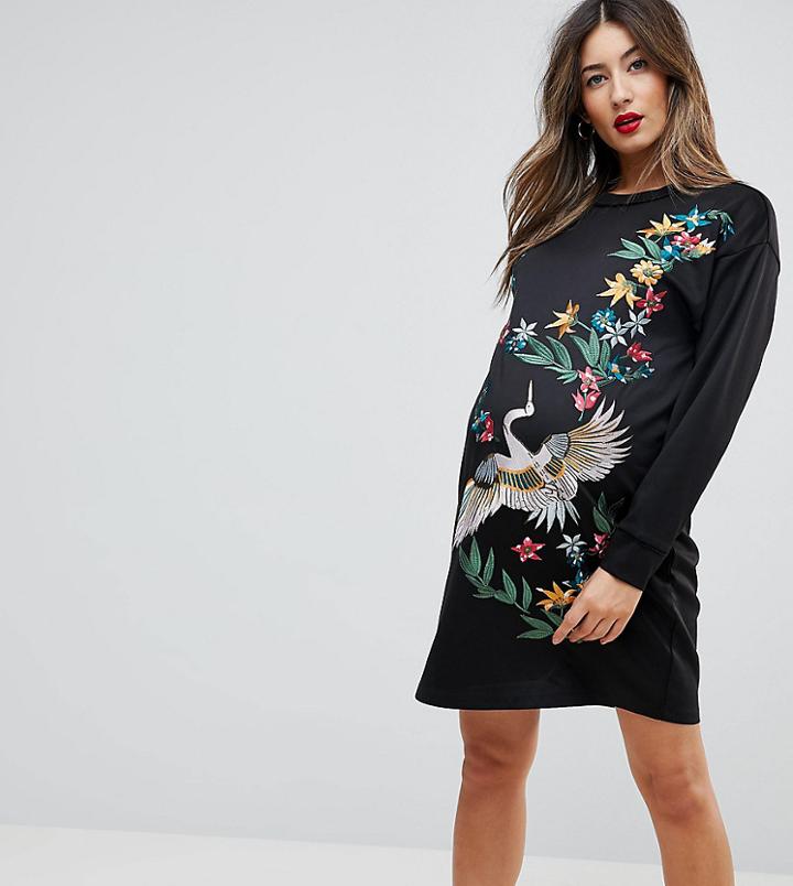 Asos Maternity Premium Stork Embroidered Scuba Sweat Dress - Black