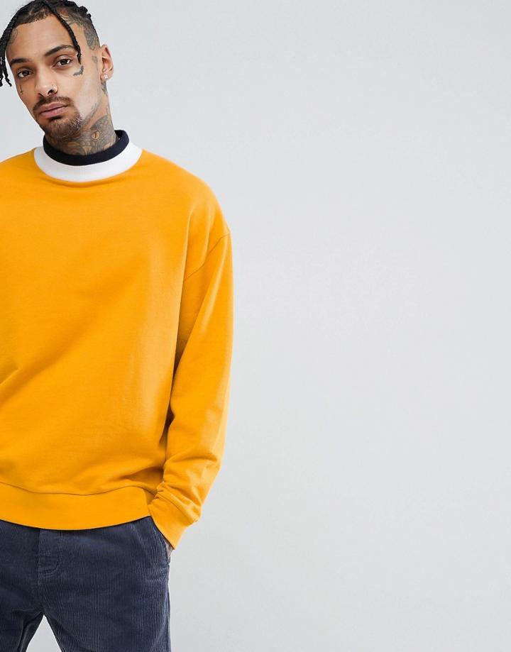 Asos Oversized Longline Sweatshirt With Turtleneck In Yellow - Yellow