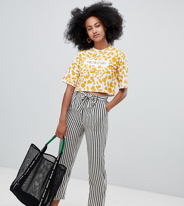 Monki Tie Waist Stripe Pants-beige
