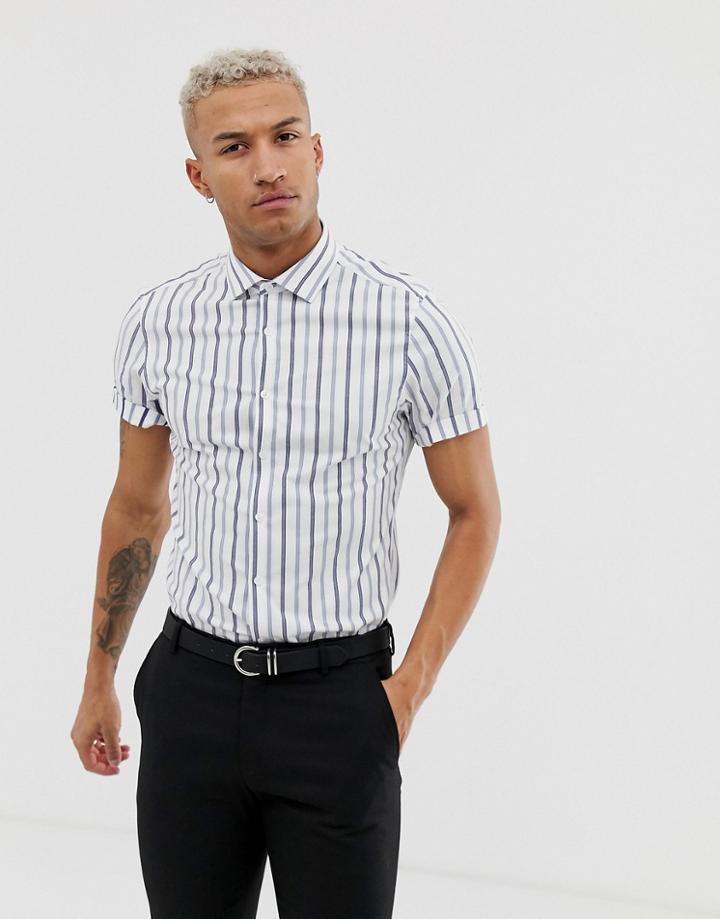 Asos Design Slim Fit Work Shirt In Blue Stripe - Blue