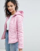 Bershka Hooded Puffer Jacket - Pink