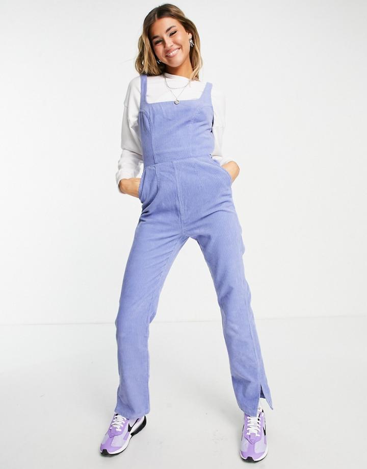 Asos Design Cord Jumpsuit With Puddle Hem In Blue-blues