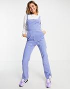 Asos Design Cord Jumpsuit With Puddle Hem In Blue-blues